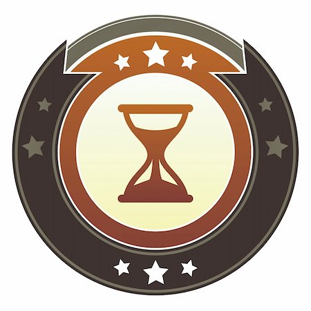 Hourglass, timer, or wait icon on round red and brown imperial vector button with star accents Stock Photo - Budget Royalty-Free & Subscription, Code: 400-05742365