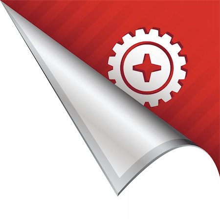 Gear or settings icon on vector peeled corner tab suitable for use in print, on websites, or in advertising materials. Photographie de stock - Aubaine LD & Abonnement, Code: 400-05742529