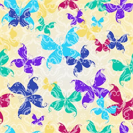 simsearch:400-05741762,k - Seamless transparent vintage pattern with silhouettes colorful butterflies (vector EPS 10) Stock Photo - Budget Royalty-Free & Subscription, Code: 400-05742772