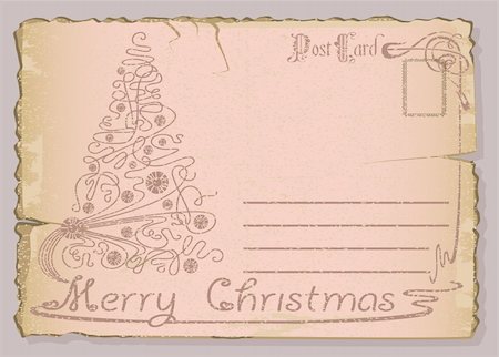 Vintage postcard with Christmas and New Years greeting. Christmas tree Stock Photo - Budget Royalty-Free & Subscription, Code: 400-05742969