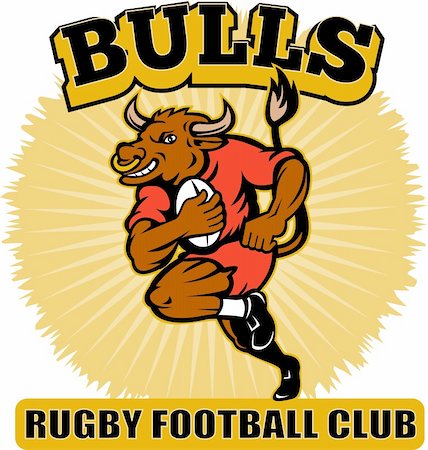 running with bulls - illustration of a cartoon bull playing rugby running with ball with words "Bulls Rugby Football Club" Stock Photo - Budget Royalty-Free & Subscription, Code: 400-05743887