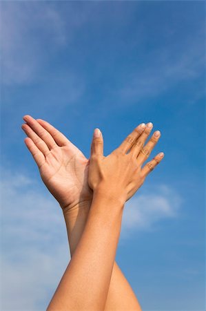 bird hand gesture in the blue sky Stock Photo - Budget Royalty-Free & Subscription, Code: 400-05755150
