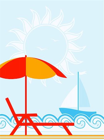 simsearch:400-05944023,k - vector background with deck chair under umbrella on the beach, Adobe Illustrator 8 format Stock Photo - Budget Royalty-Free & Subscription, Code: 400-05755507