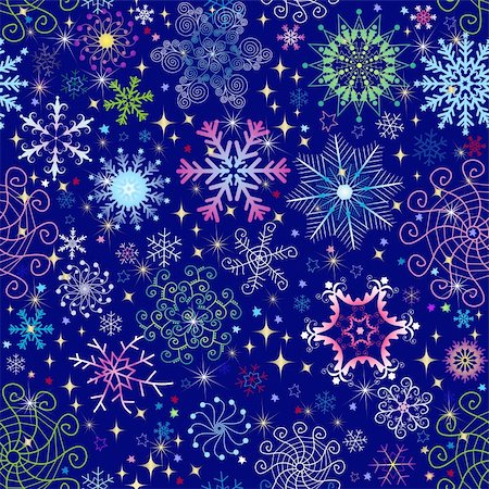 simsearch:400-04642641,k - Christmas dark blue seamless pattern with colorful snowflakes and stars (vector) Stock Photo - Budget Royalty-Free & Subscription, Code: 400-05752154