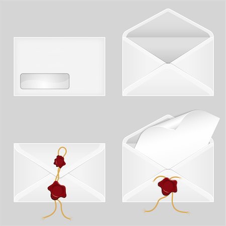 envelope with wax seal - Set of Envelopes with a Blank Sheet of Paper and Wax Seals Stock Photo - Budget Royalty-Free & Subscription, Code: 400-05752344