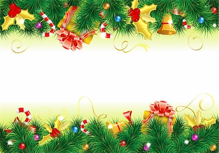 Christmas Frame with Candy, Fir Branches, Mistletoe, Gift, element for design, vector illustration Stock Photo - Budget Royalty-Free & Subscription, Code: 400-05752423