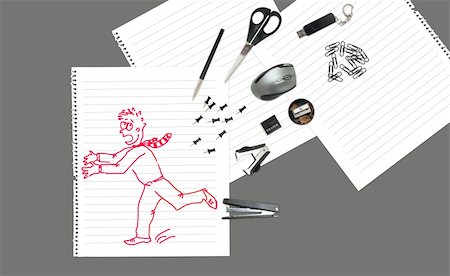 running on empty - Sketch of office man running away from stationary Stock Photo - Budget Royalty-Free & Subscription, Code: 400-05752633