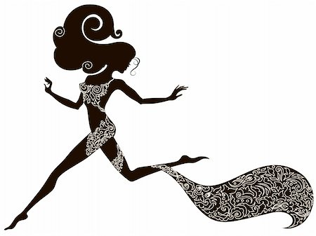 Handdrawing silhouette of a beautiful sexy running girl decorated with ornament Stock Photo - Budget Royalty-Free & Subscription, Code: 400-05753007