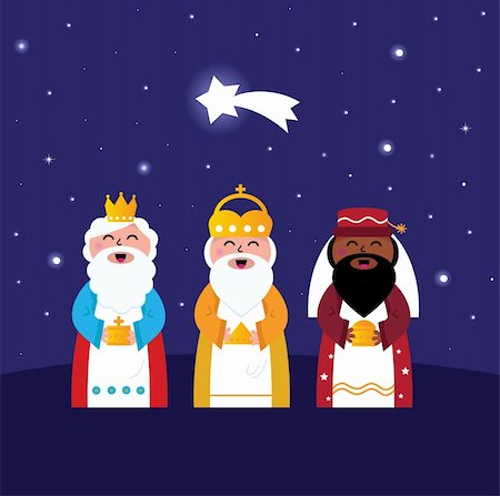 simsearch:400-05670979,k - Caspar, Melchior and Balthazar follow the star of Bethlehem. Vector Illustration Foto de stock - Super Valor sin royalties y Suscripción, Código: 400-05753003