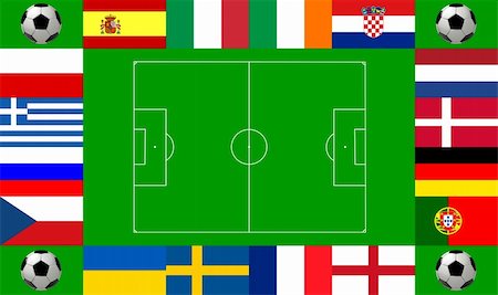 National team flags European football championship 2012. Flags from all 16 participating countries, sorted round an illustration of a soccer field according to groups Foto de stock - Super Valor sin royalties y Suscripción, Código: 400-05753276