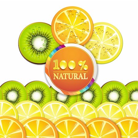 simsearch:400-06082374,k - Background with slice of orange, kiwi, and lemon with percentage quality Stock Photo - Budget Royalty-Free & Subscription, Code: 400-05753546