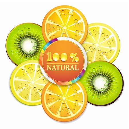 simsearch:400-06082374,k - Background with slice of orange, kiwi, and lemon with percentage quality Stock Photo - Budget Royalty-Free & Subscription, Code: 400-05753547