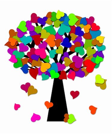 simsearch:400-06418836,k - Colorful Valentines Day Heart Shape Leaves on Trees Illustration Stock Photo - Budget Royalty-Free & Subscription, Code: 400-05753917