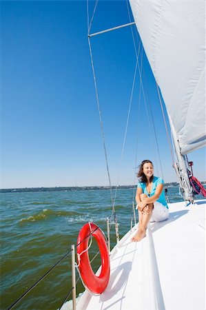 Young beautiful girl sitting on a yacht Stock Photo - Budget Royalty-Free & Subscription, Code: 400-05875933