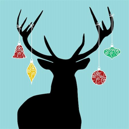 simsearch:400-08791935,k - Christmas reindeer silhouette with decorations hanged from its antlers. Foto de stock - Super Valor sin royalties y Suscripción, Código: 400-05877404