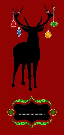 simsearch:400-07087316,k - Christmas reindeer silhouette with decorations hanged from its antlers over red background. Ready for use as xmas card. Stock Photo - Budget Royalty-Free & Subscription, Code: 400-05877406