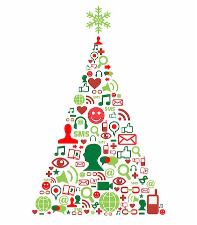 earth with christmas tree - Christmas tree shape made with social media icons set, Stock Photo - Budget Royalty-Free & Subscription, Code: 400-05877419