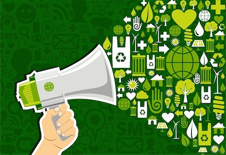 simsearch:400-05877514,k - Hand holding a megaphone promotel eco friendly icons over green background. Vector file available. Stock Photo - Budget Royalty-Free & Subscription, Code: 400-05877514