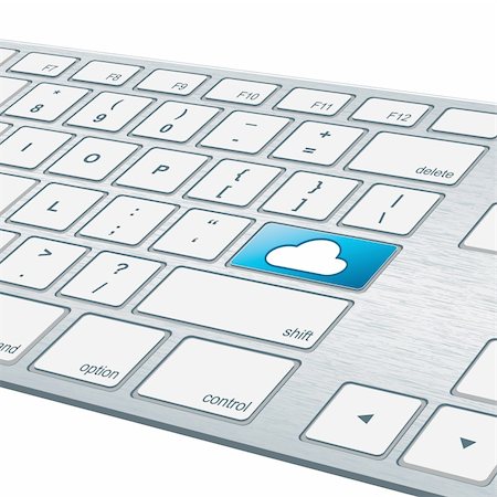 Close-up of aluminum keyboard with blue key "cloud" Photographie de stock - Aubaine LD & Abonnement, Code: 400-05878047