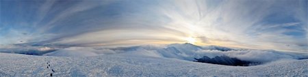 Panorama of winter Borzhava ridge with setting sun. Carpathians Mountains. Ukraine. Zakarpatska oblast Stock Photo - Budget Royalty-Free & Subscription, Code: 400-05878160