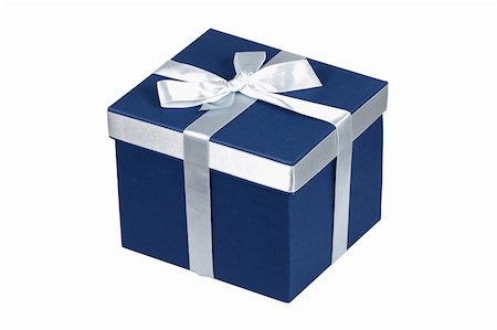 simsearch:614-05955760,k - Blue gift box with silver ribbon over white with clipping path. Stock Photo - Budget Royalty-Free & Subscription, Code: 400-05879155