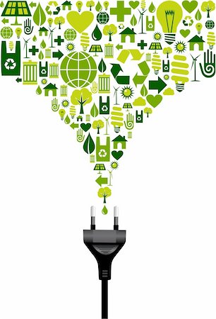 Environmental icons set splash in green from electric power plug wire on white background.  Vector file available. Stock Photo - Budget Royalty-Free & Subscription, Code: 400-05879570