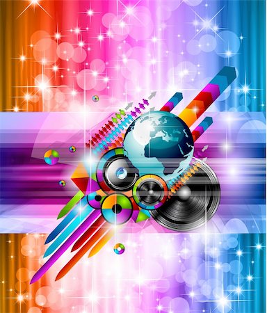 Poster Background for music international disco event with rainbow colours, abstract design elements and a lot of stars! Stock Photo - Budget Royalty-Free & Subscription, Code: 400-05879784