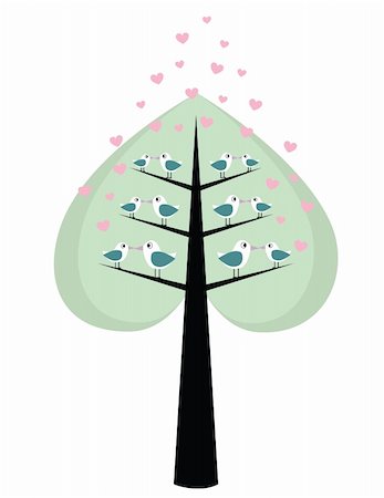 simsearch:400-04299563,k - big green tree with many  loving birds Stock Photo - Budget Royalty-Free & Subscription, Code: 400-05879902