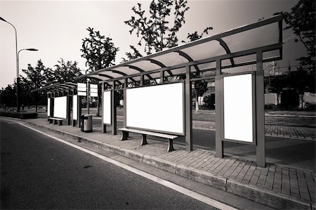deserted city streets - Outdoor billboard image. Blank white background for marketing messages at bus stop. Stock Photo - Budget Royalty-Free & Subscription, Code: 400-05884536