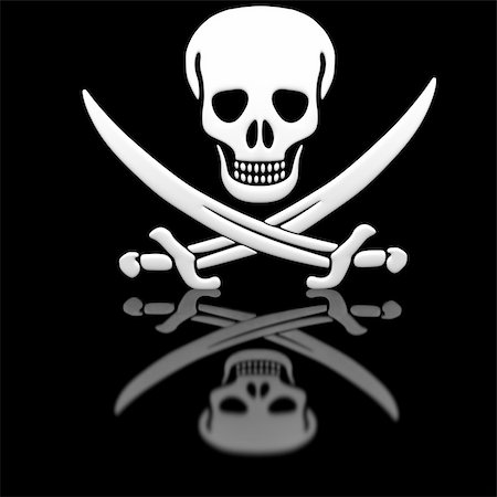 simsearch:400-04275576,k - Jolly Roger skull and swords on the glossy surface. Photographie de stock - Aubaine LD & Abonnement, Code: 400-05884547