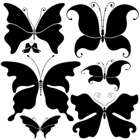 simsearch:400-05706564,k - Set black silhouette butterflies for design isolated on white (vector) Stock Photo - Budget Royalty-Free & Subscription, Code: 400-05884674