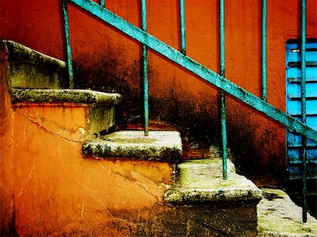old stairway on vintage red Stock Photo - Budget Royalty-Free & Subscription, Code: 400-05884692