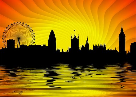 Illustration of London skyline with water in the foreground Stock Photo - Budget Royalty-Free & Subscription, Code: 400-05885548