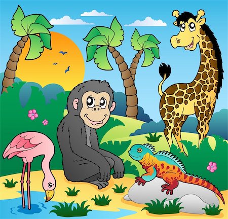 smiling chimpanzee - African scenery with animals 5 - vector illustration. Foto de stock - Super Valor sin royalties y Suscripción, Código: 400-05885684