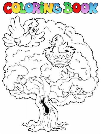 simsearch:400-05885713,k - Coloring book big tree with birds - vector illustration. Stock Photo - Budget Royalty-Free & Subscription, Code: 400-05885690