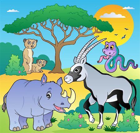 simsearch:400-04365864,k - Savannah scenery with animals 1 - vector illustration. Stock Photo - Budget Royalty-Free & Subscription, Code: 400-05885706
