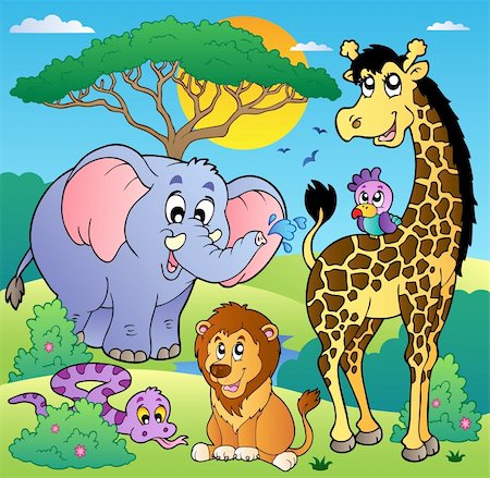 simsearch:400-04365864,k - Savannah scenery with animals 2 - vector illustration. Stock Photo - Budget Royalty-Free & Subscription, Code: 400-05885707