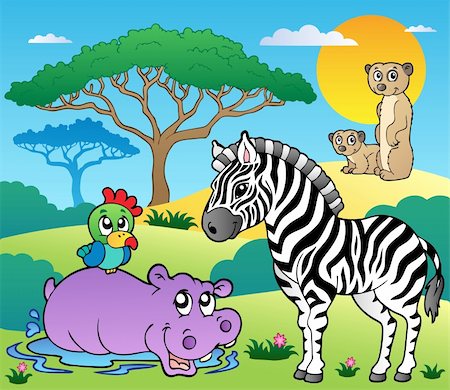 simsearch:400-04365864,k - Savannah scenery with animals 4 - vector illustration. Stock Photo - Budget Royalty-Free & Subscription, Code: 400-05885709