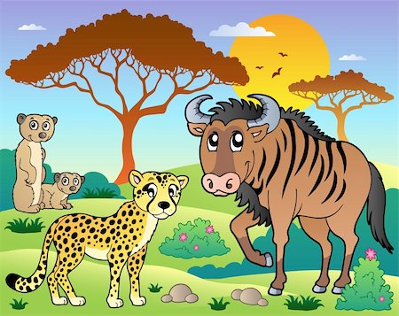 simsearch:400-04365864,k - Savannah scenery with animals 5 - vector illustration. Stock Photo - Budget Royalty-Free & Subscription, Code: 400-05885710