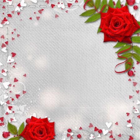 Card for congratulation or invitation with hearts and red roses Stock Photo - Budget Royalty-Free & Subscription, Code: 400-05885796