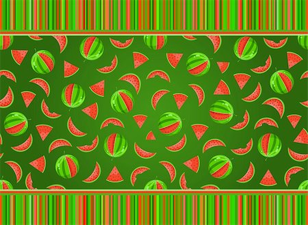 simsearch:400-04386768,k - Juicy Watermelon Seamless Pattern on Dark Green Background With Striped Decoration Stock Photo - Budget Royalty-Free & Subscription, Code: 400-05886533