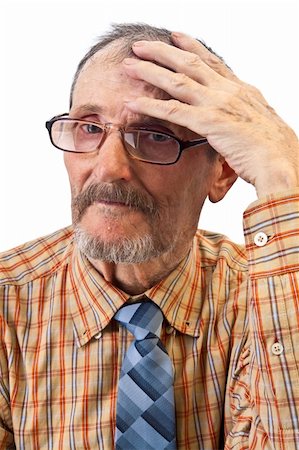 simsearch:400-07221782,k - the old man hold on his head isolated on the white Stock Photo - Budget Royalty-Free & Subscription, Code: 400-05887166