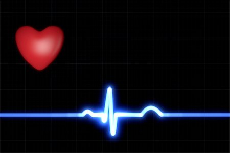 Red heart with a blue ECG trace on black background Stock Photo - Budget Royalty-Free & Subscription, Code: 400-05887189