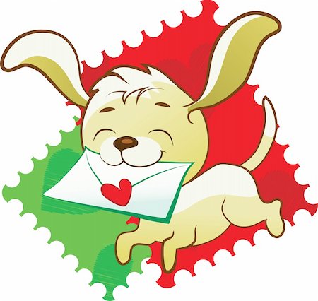 simsearch:400-06392340,k - Cute puppy brings love letter on postage stamp Stock Photo - Budget Royalty-Free & Subscription, Code: 400-05887743