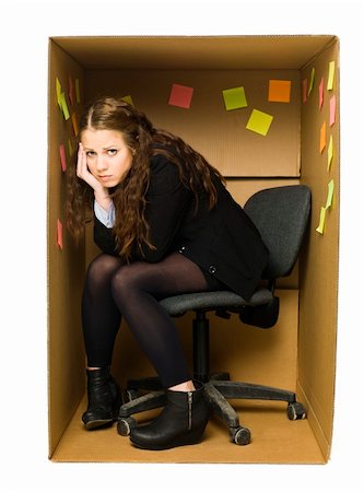 Deppressed woman in a Cardboard Box office Stock Photo - Budget Royalty-Free & Subscription, Code: 400-05889503