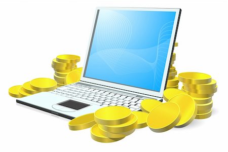 simsearch:700-05452103,k - Laptop computer with stacks of gold coins around it Stock Photo - Budget Royalty-Free & Subscription, Code: 400-05882116
