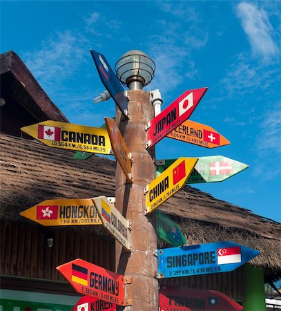 signpost with countries of the world on Boracay island, Philippines Stock Photo - Budget Royalty-Free & Subscription, Code: 400-05882195