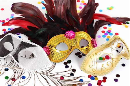 simsearch:400-04664354,k - Carnival mask with confetti on white background Foto de stock - Super Valor sin royalties y Suscripción, Código: 400-05882220