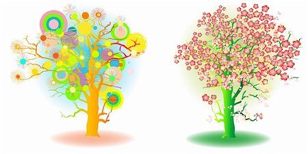 simsearch:400-06327292,k - two seasons trees, spring and summer, artistic icons Stock Photo - Budget Royalty-Free & Subscription, Code: 400-05894007