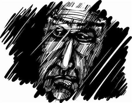 sketch drawing illustration of old man's face in the dark Stock Photo - Budget Royalty-Free & Subscription, Code: 400-05894081